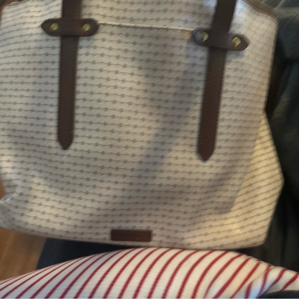 Fossil White and Brown Patterned Tote